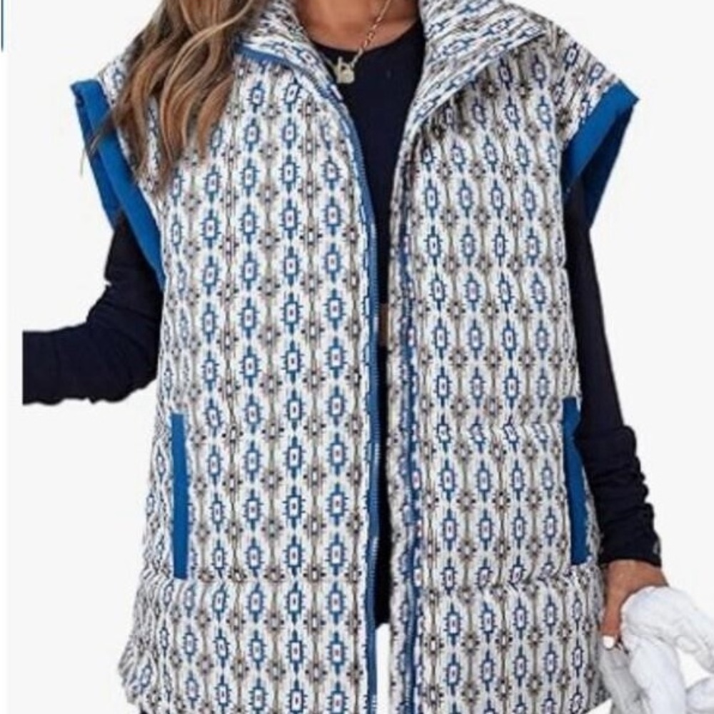 Women's Blue Patterned Vest